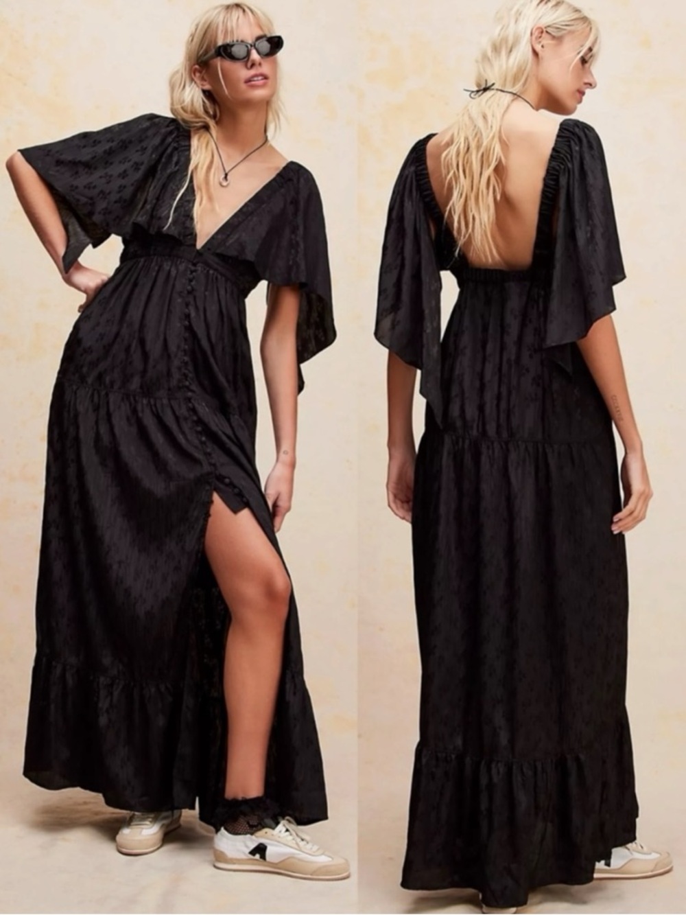 Free People Ethereal Witchy Fairy Cha Cha Maxi Dress Black Medium Bohemian Goth